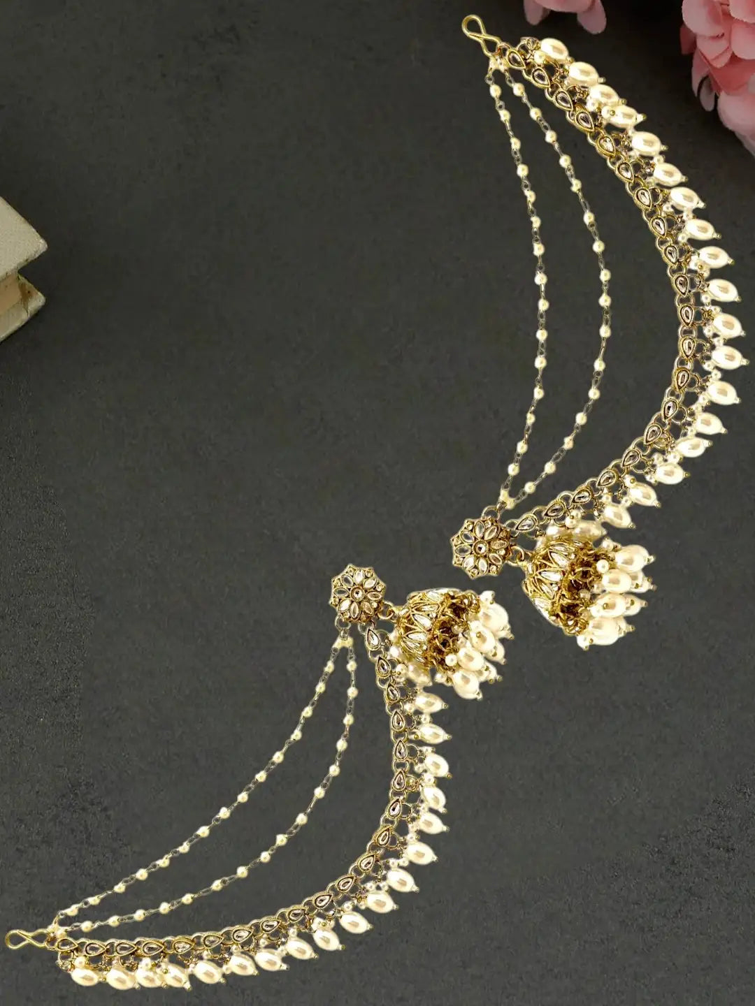 Antique Gold Plated Traditional Kundan Bahubali Jhumka Earrings