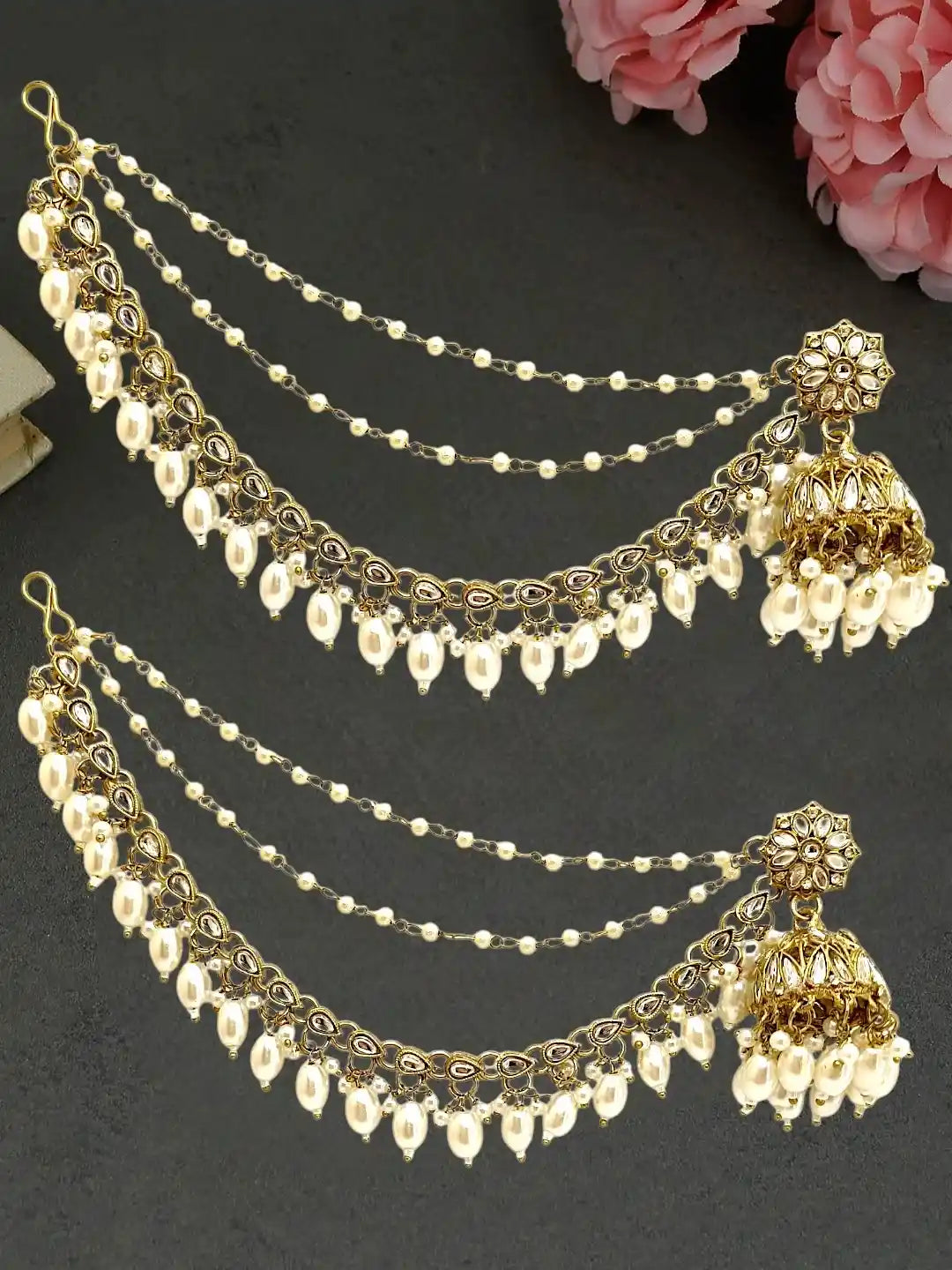 Antique Gold Plated Traditional Kundan Bahubali Jhumka Earrings