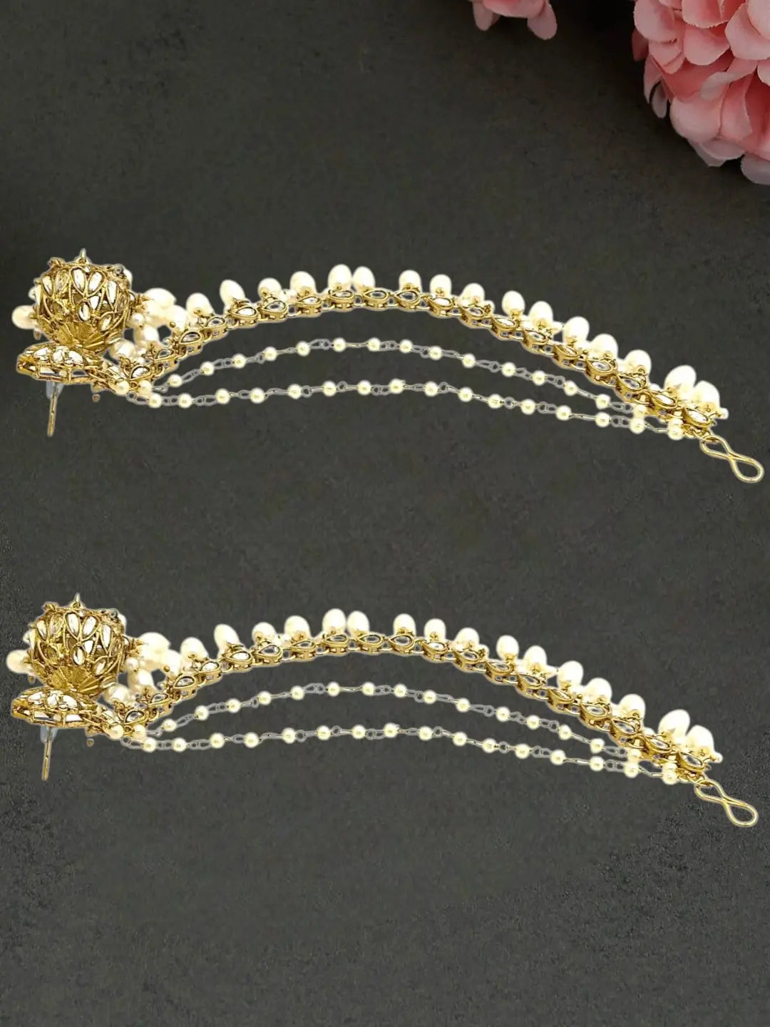 Antique Gold Plated Traditional Kundan Bahubali Jhumka Earrings
