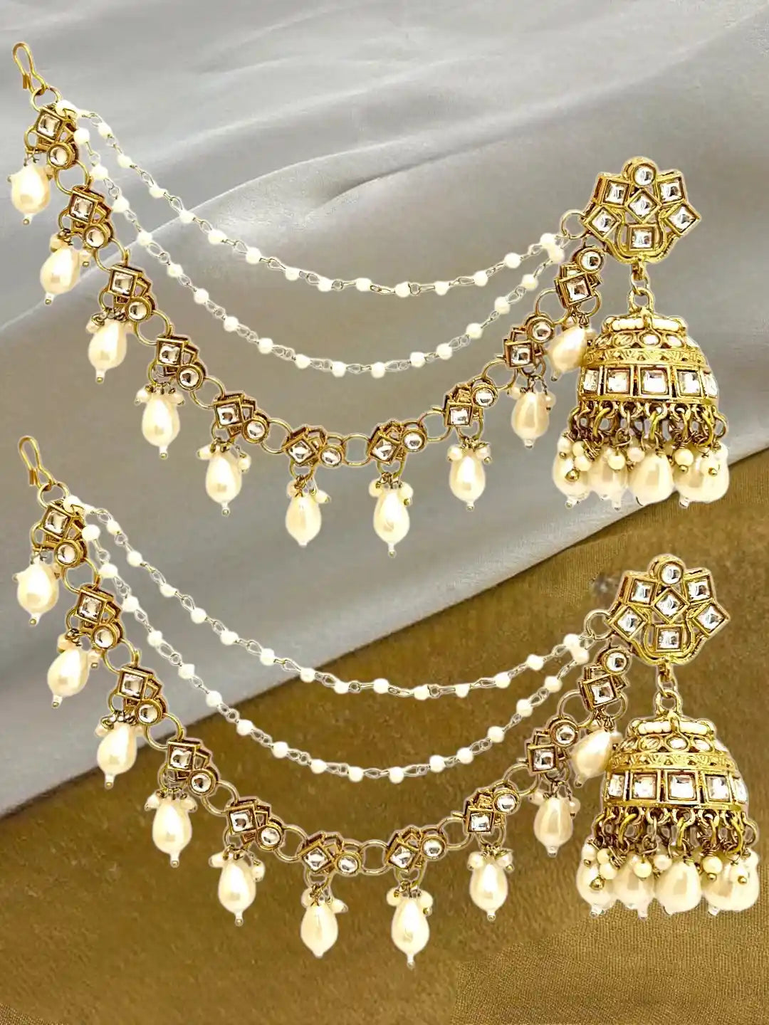 Antique Gold Plated Kundan Bahubali Jhumka Earrings