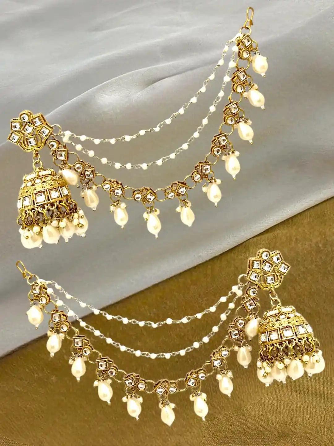 Antique Gold Plated Kundan Bahubali Jhumka Earrings