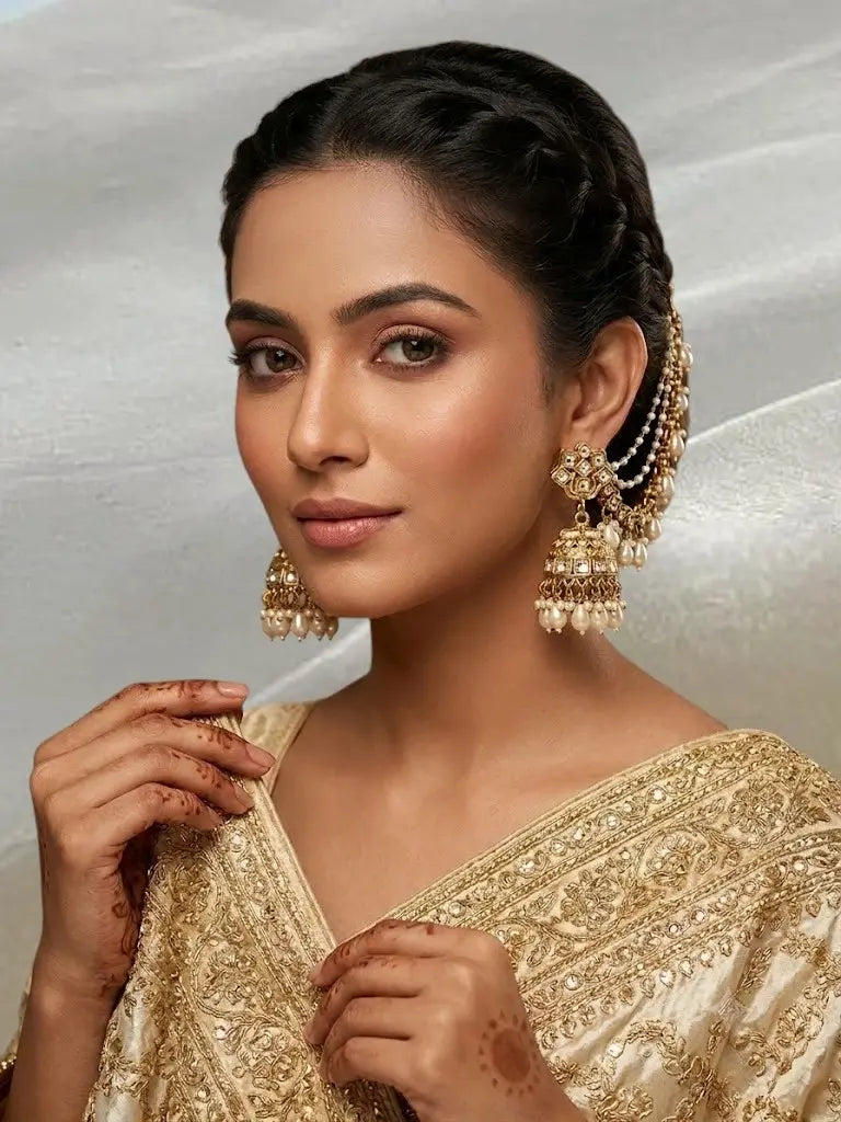 Antique Gold Plated Kundan Bahubali Jhumka Earrings