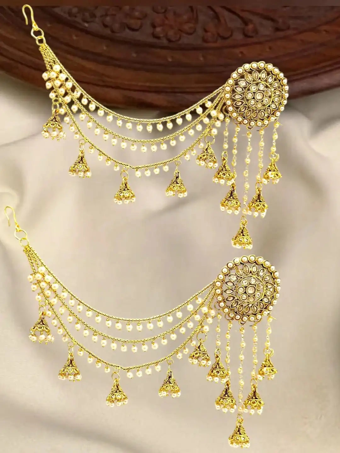 Gold Plated Multi Layered Bahubali Jhumka Earrings