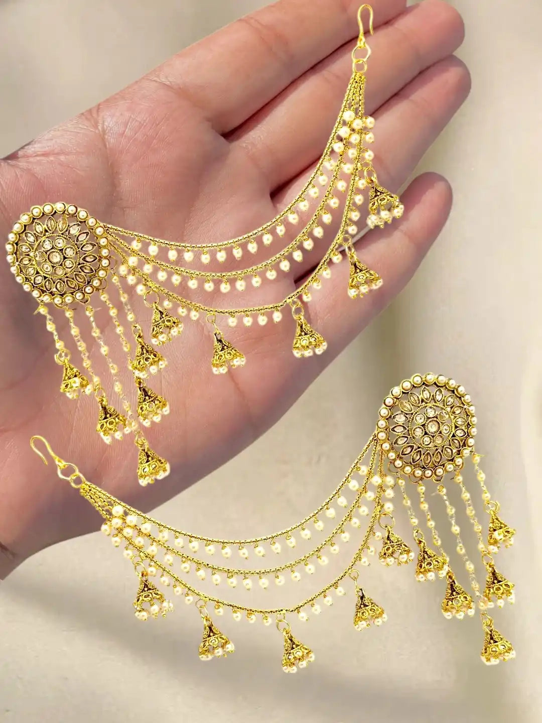 Gold Plated Multi Layered Bahubali Jhumka Earrings