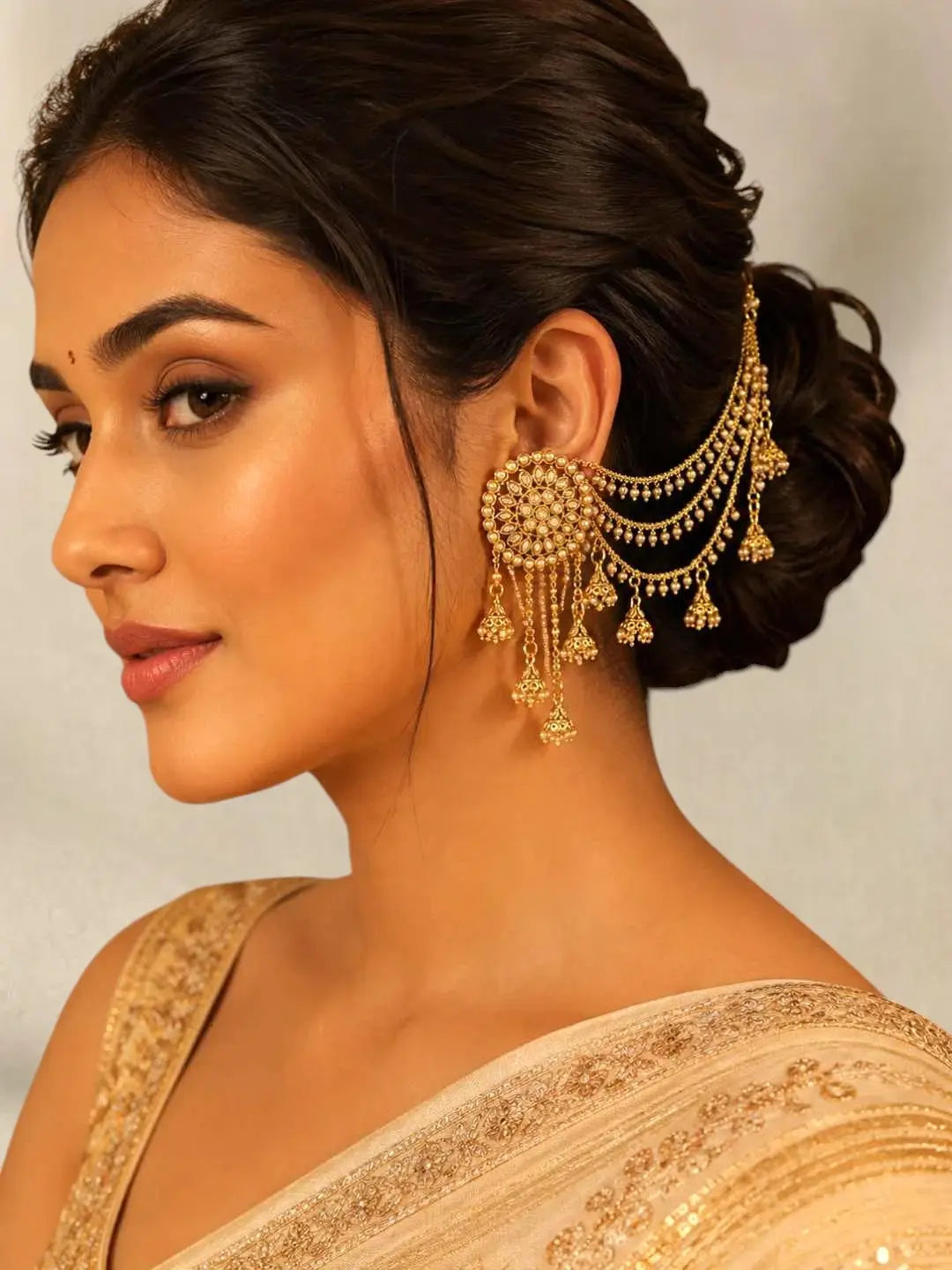 Gold Plated Multi Layered Bahubali Jhumka Earrings