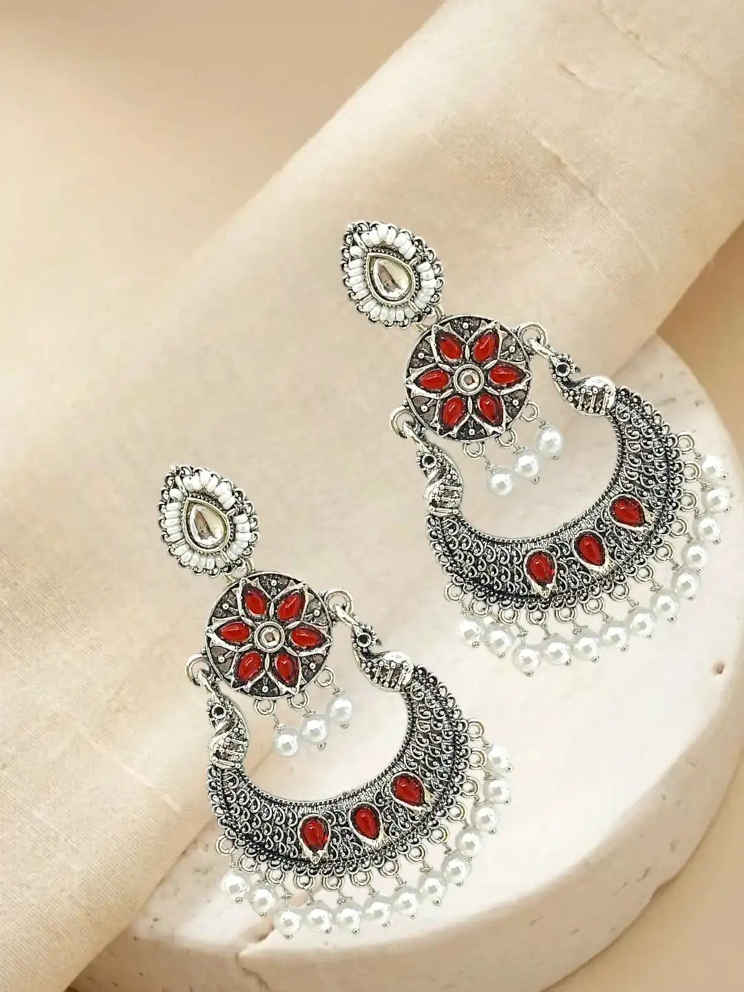 Silver Oxidised Chandbali Earrings