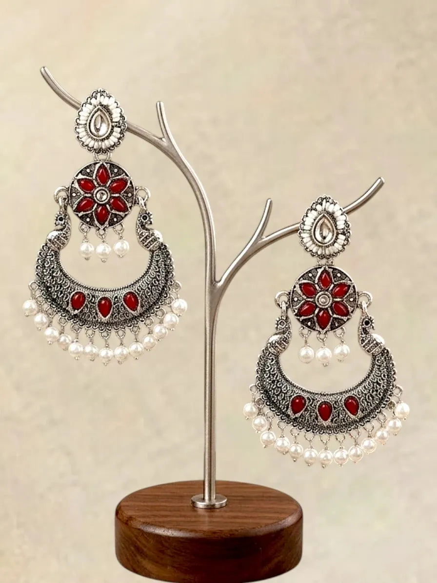 Silver Oxidised Chandbali Earrings