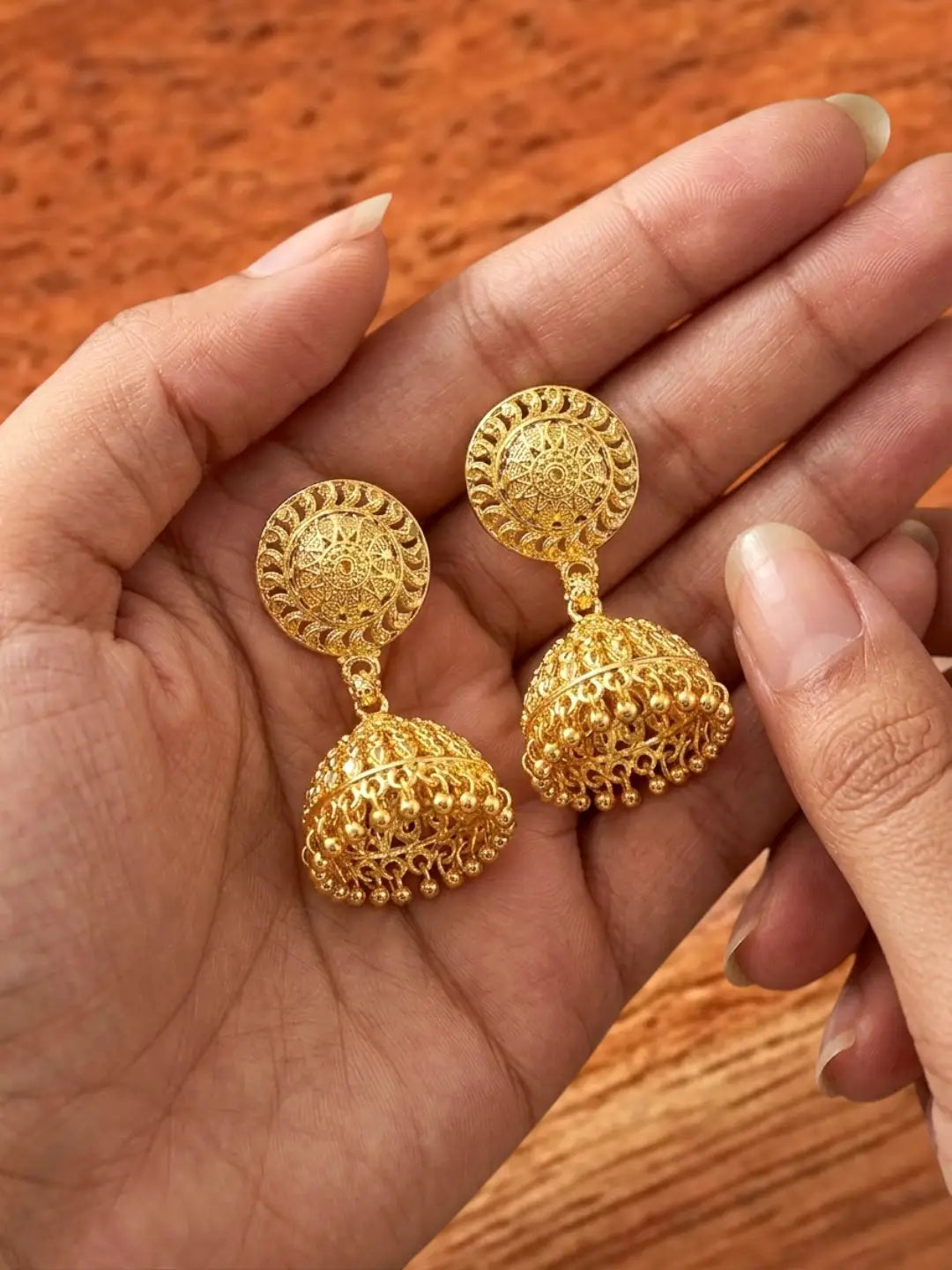 Gold Plated Dome Shape Jhumka Earrings