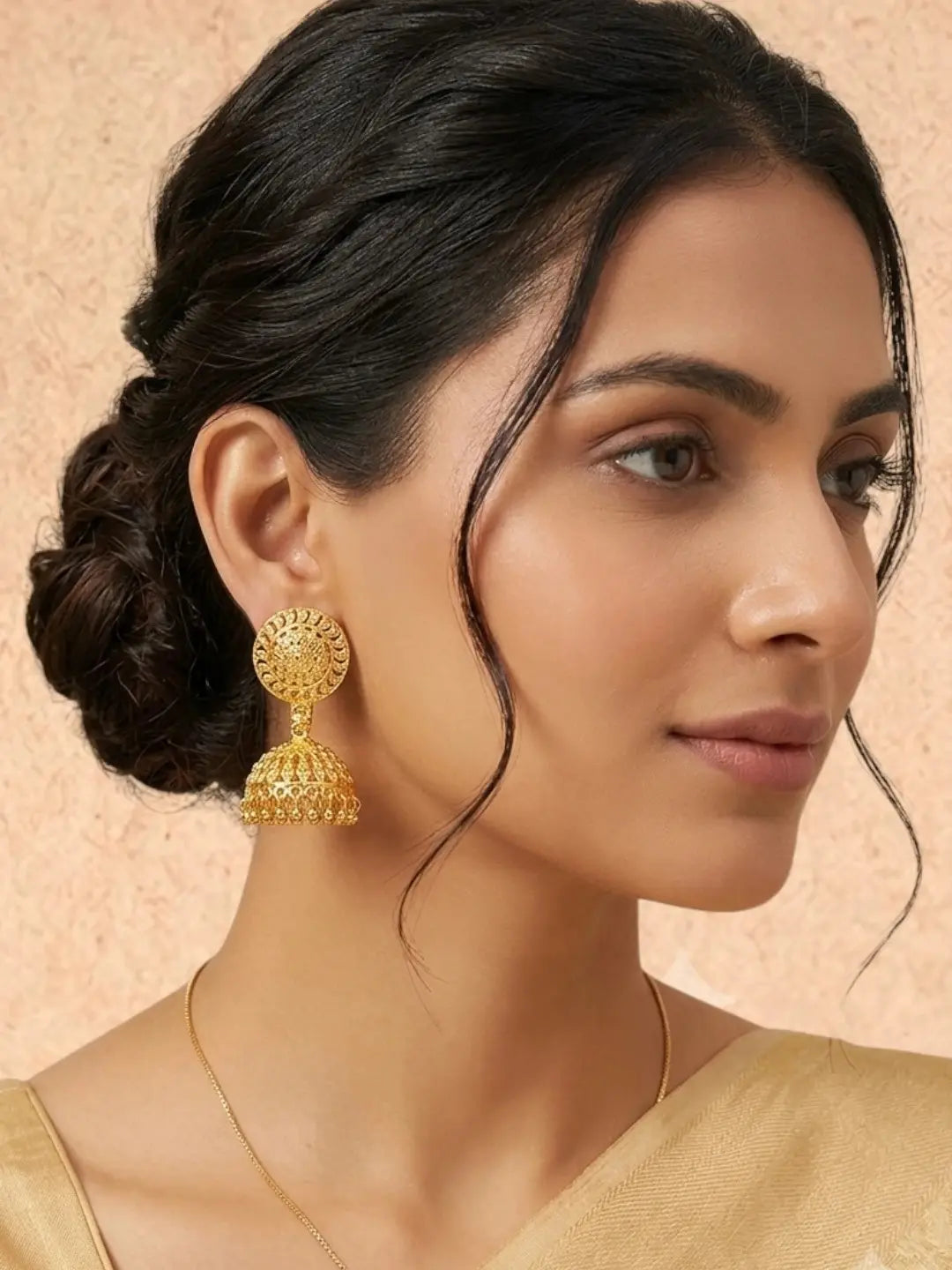 Gold Plated Dome Shape Jhumka Earrings