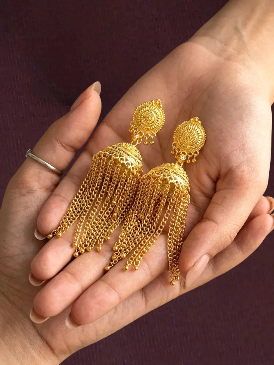 Gold Plated Tassel Long Jhumka Earrings