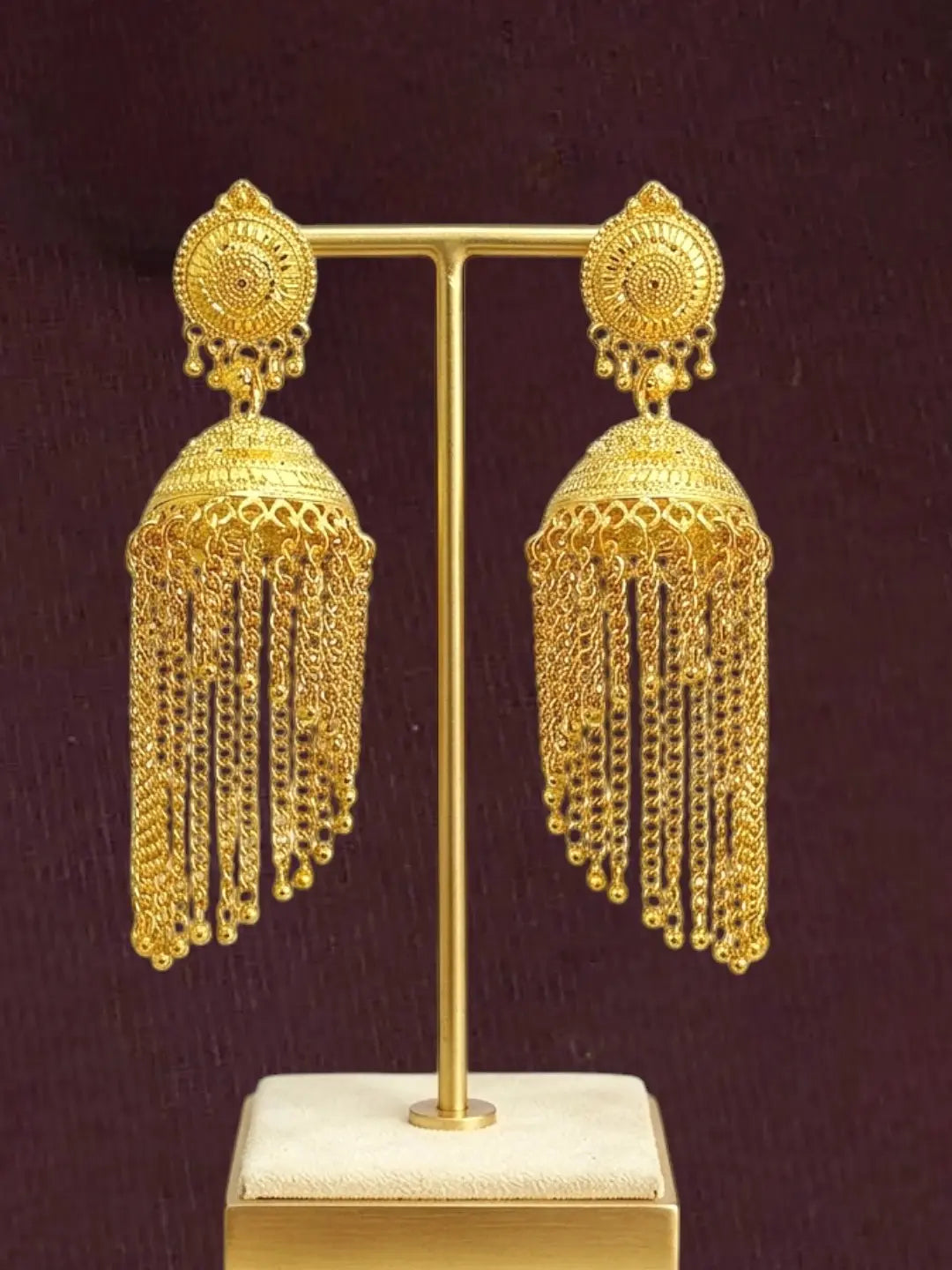 Gold Plated Tassel Long Jhumka Earrings