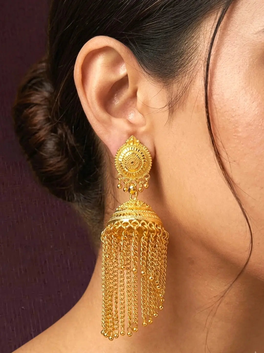 Gold Plated Tassel Long Jhumka Earrings