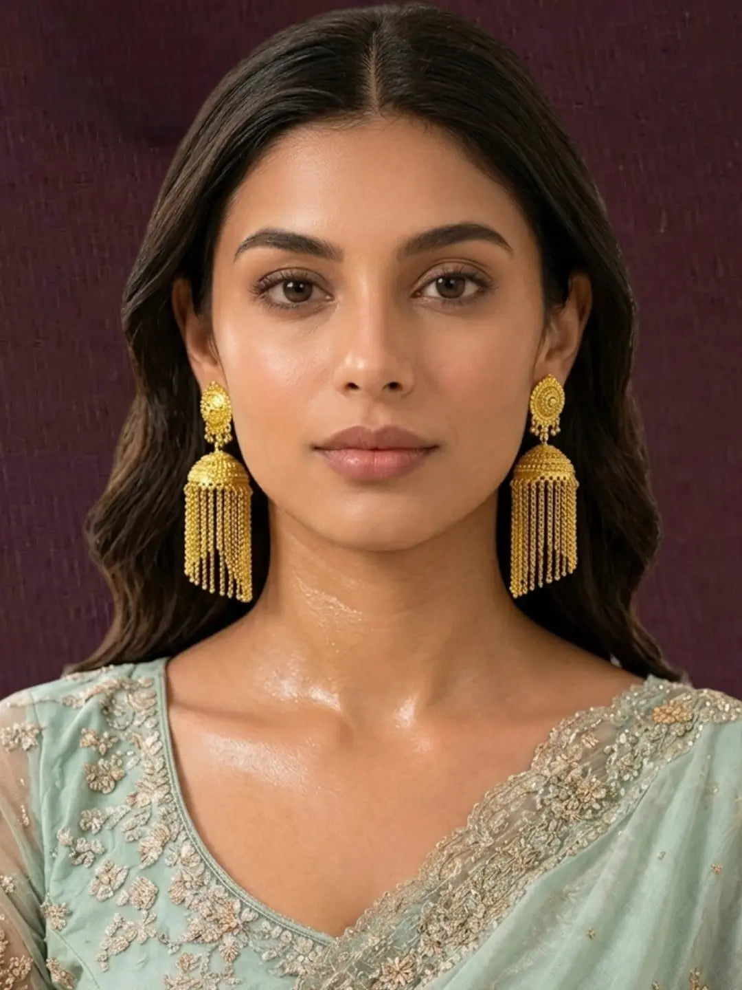Gold Plated Tassel Long Jhumka Earrings