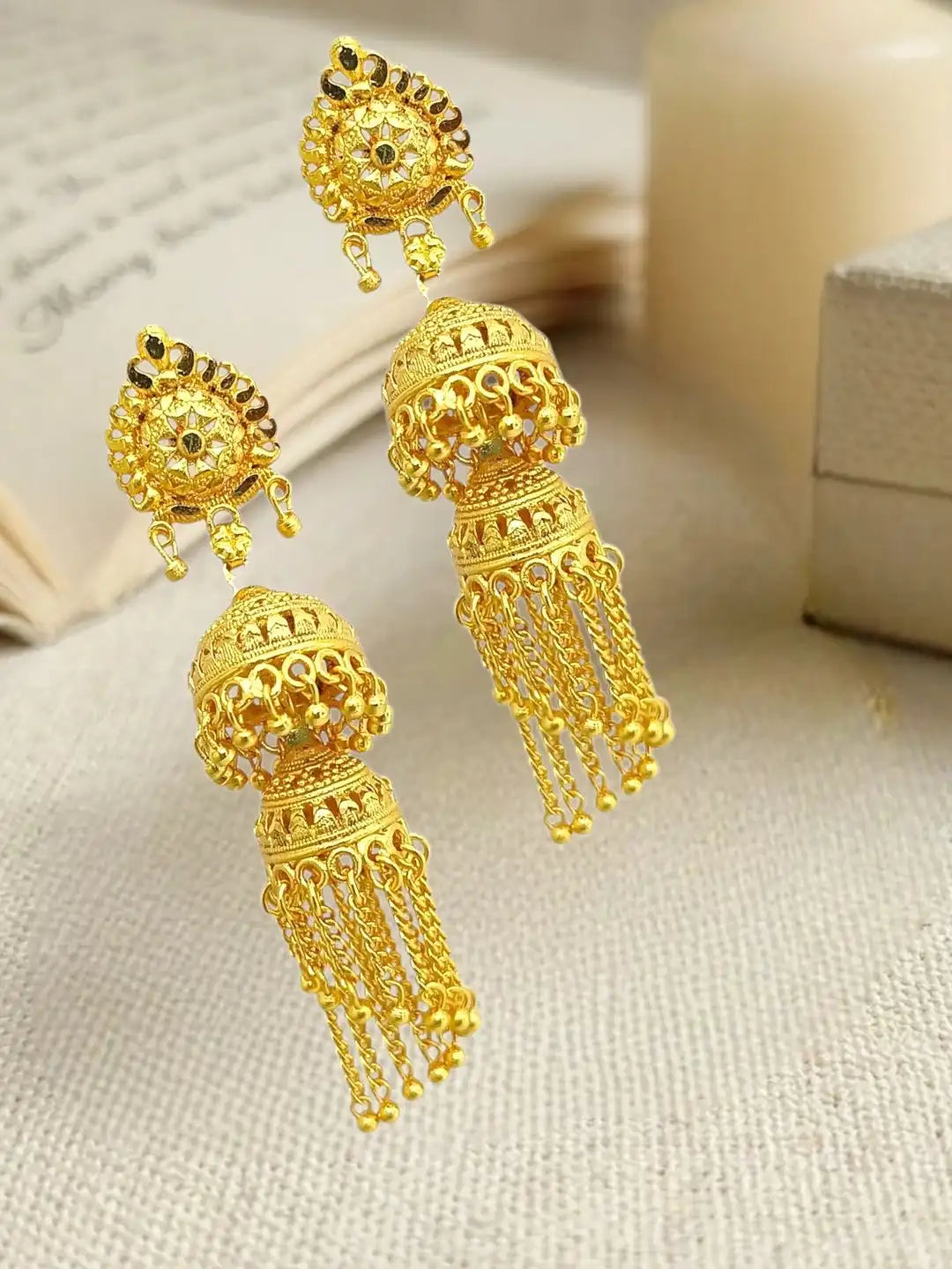Gold Plated Double Layered Umbrella Jhumka Earrings