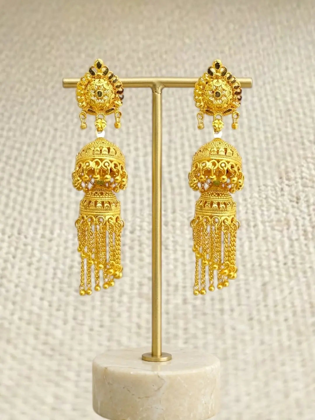 Gold Plated Double Layered Umbrella Jhumka Earrings