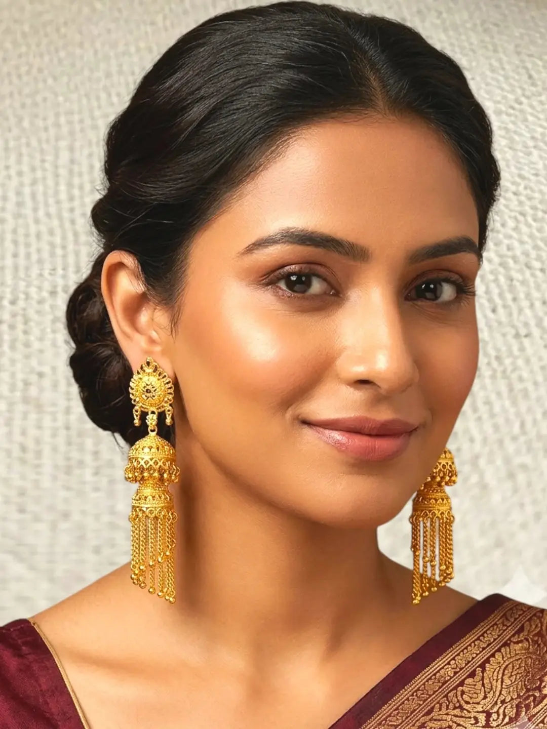 Gold Plated Double Layered Umbrella Jhumka Earrings