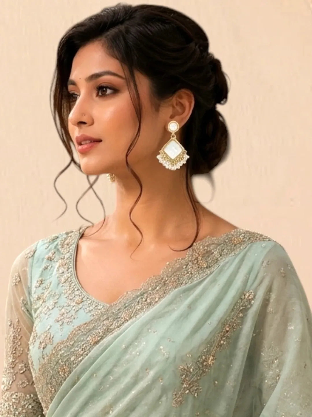 Gold Plated Square Shape White Earrings