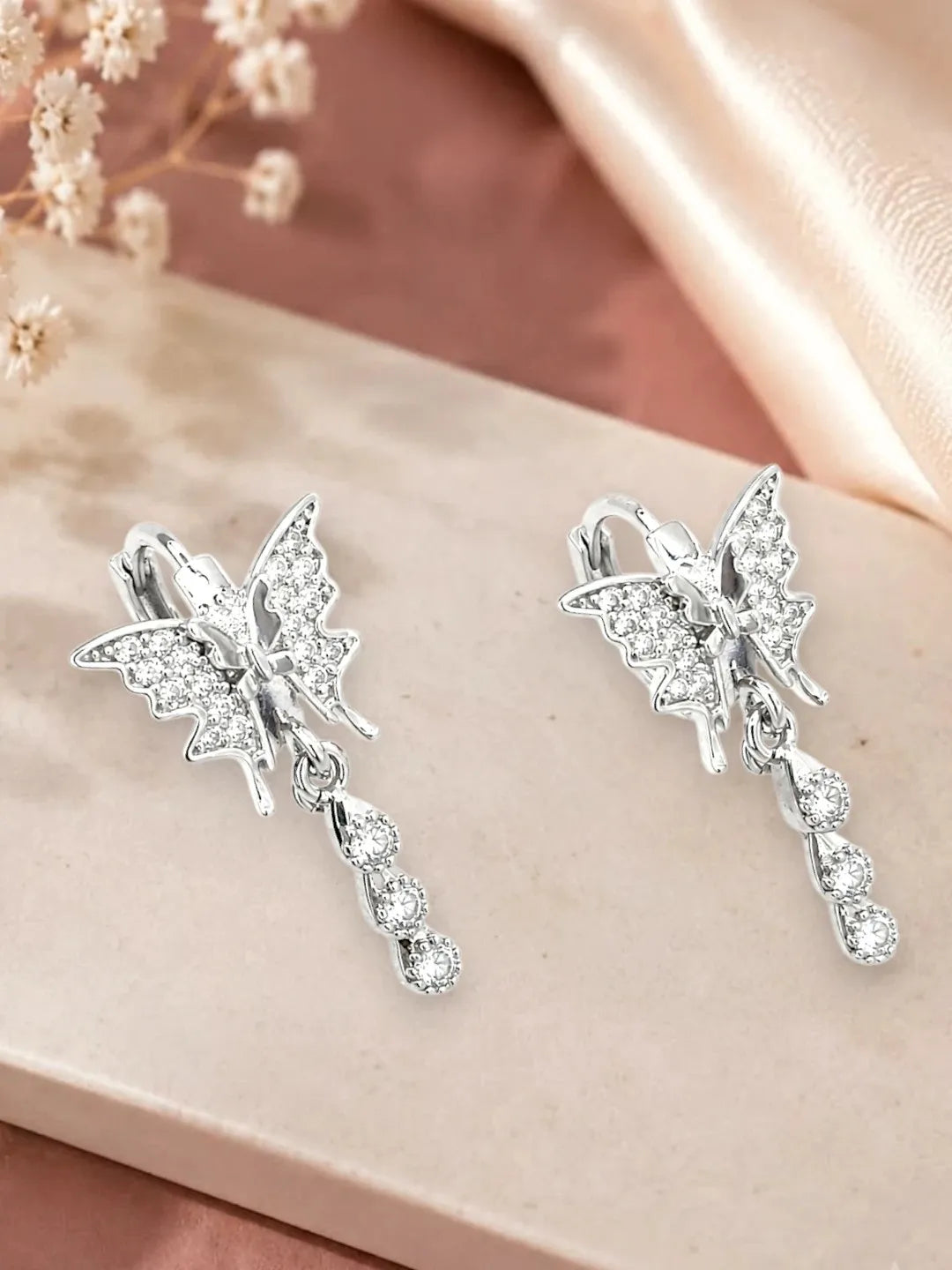 Silver Plated CZ Butterfly Hoop Earrings