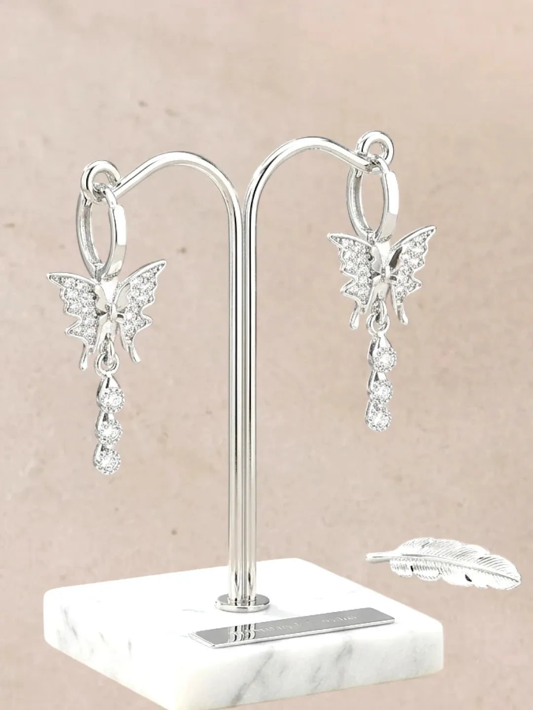 Silver Plated CZ Butterfly Hoop Earrings
