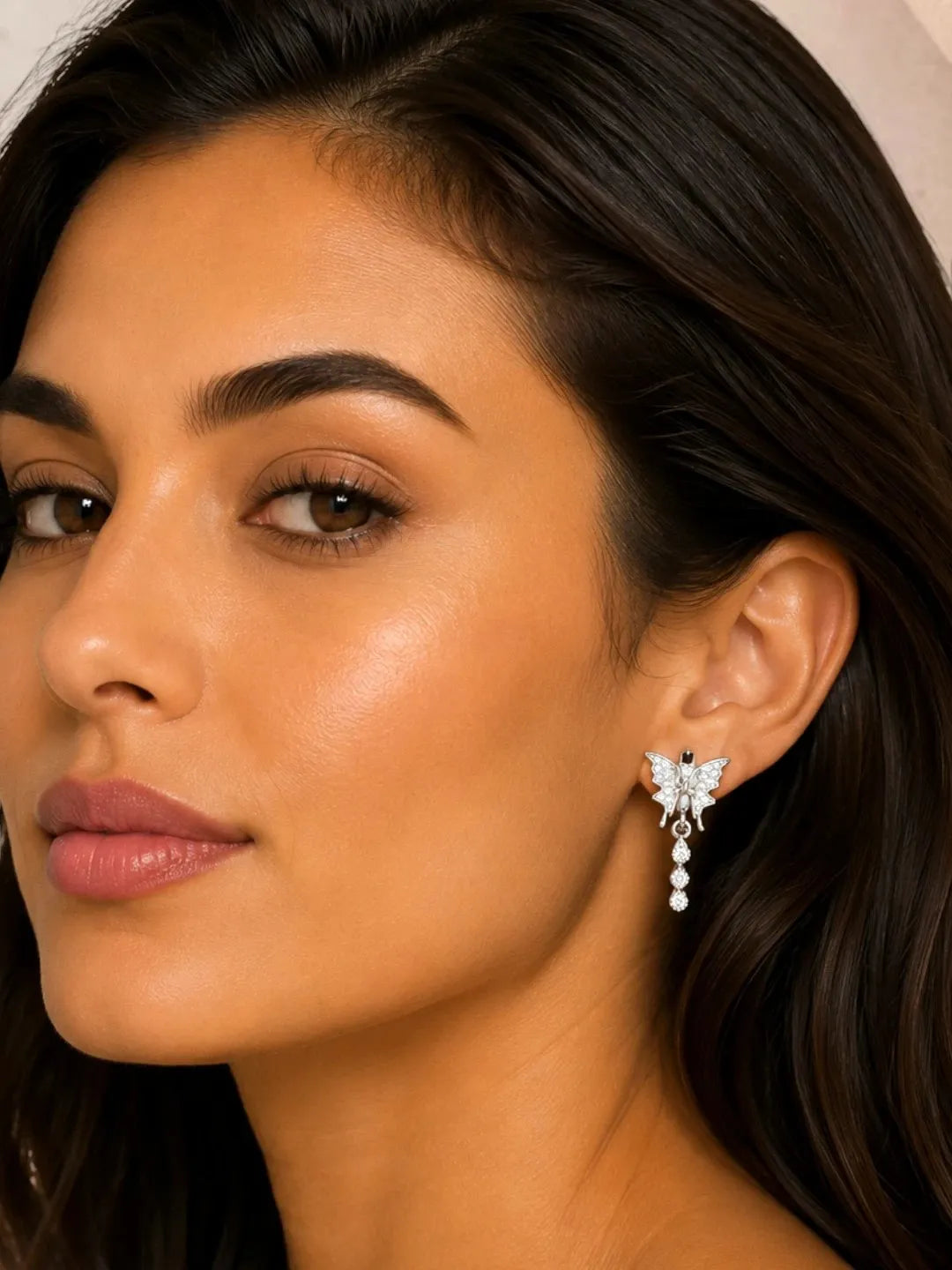 Silver Plated CZ Butterfly Hoop Earrings