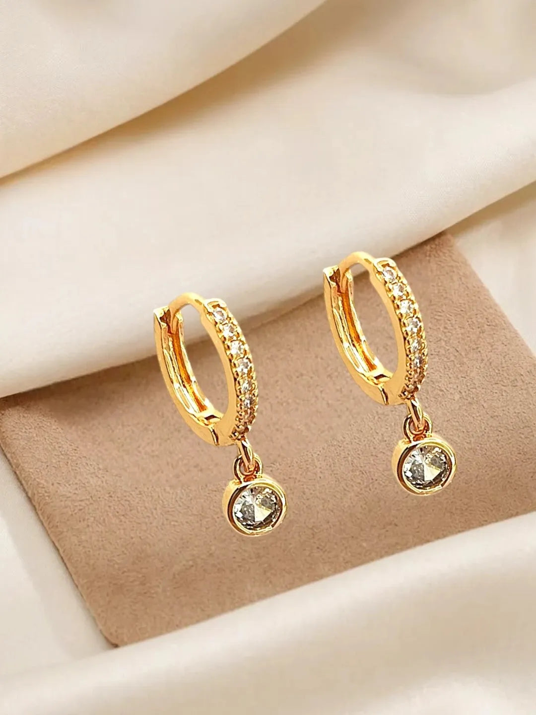 Gold Plated Fancy CZ Small Hoop Earrings