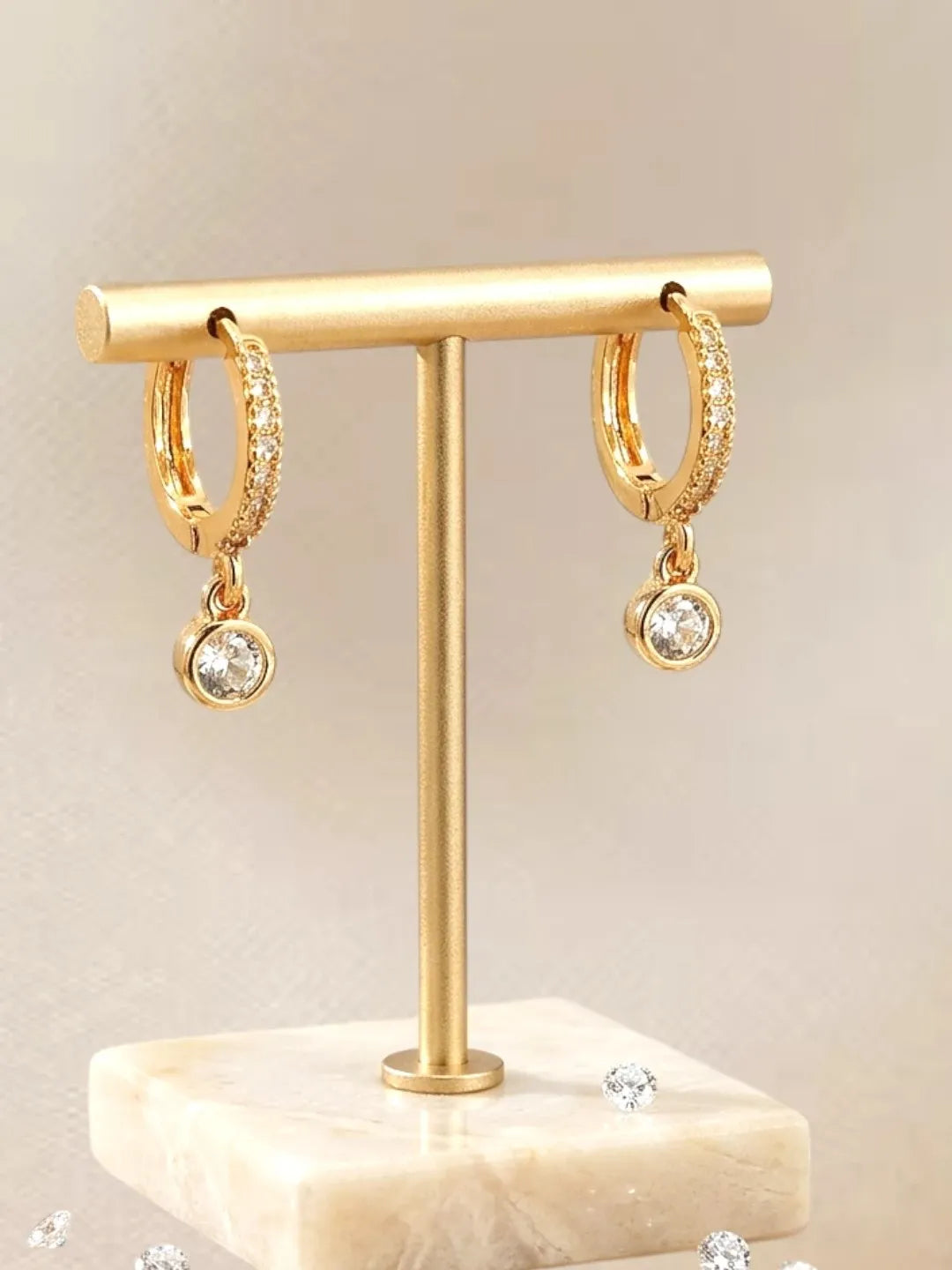 Gold Plated Fancy CZ Small Hoop Earrings