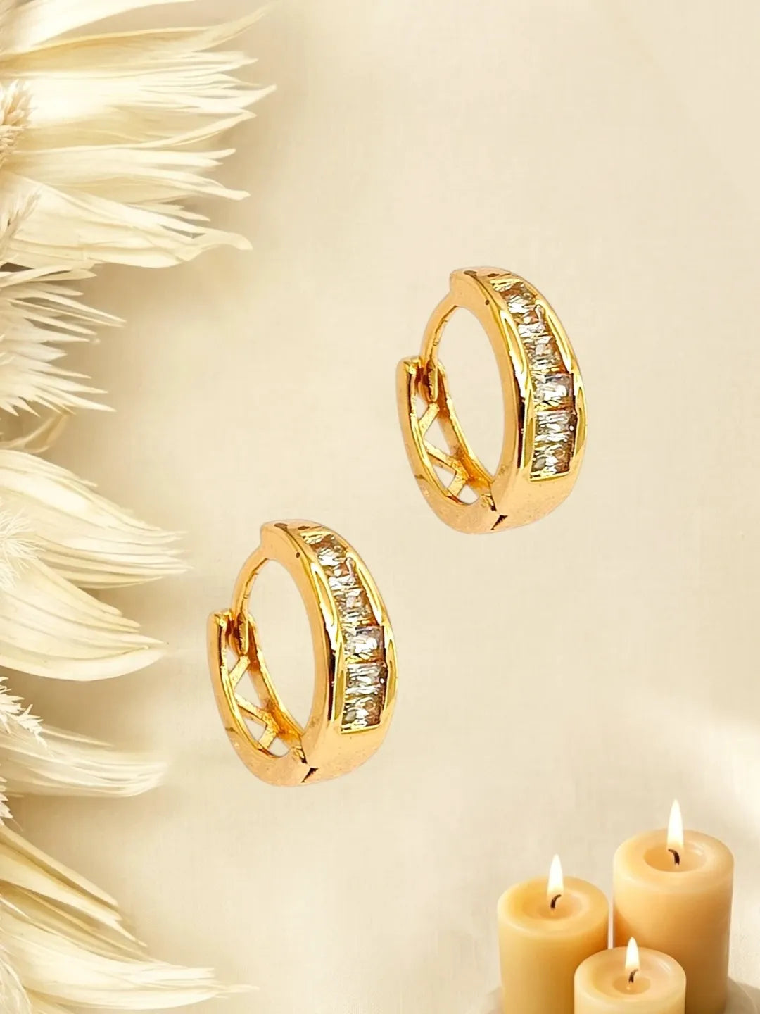 Gold Plated Elegant CZ Small Hoop Earrings