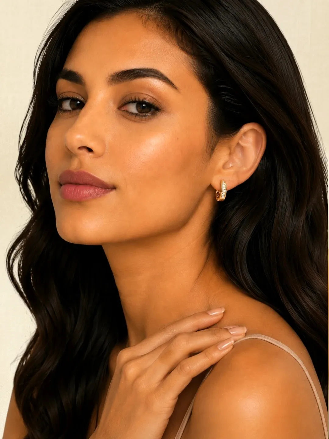 Gold Plated Elegant CZ Small Hoop Earrings