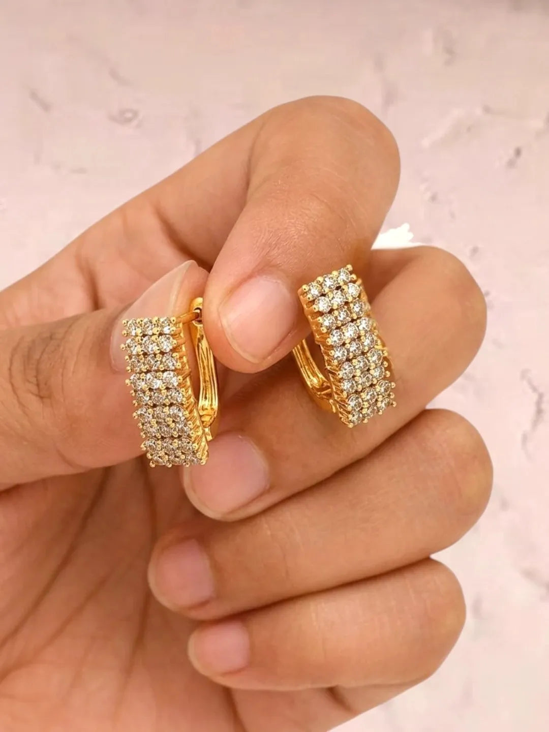 Gold Plated CZ Rectangular Hoop Earrings
