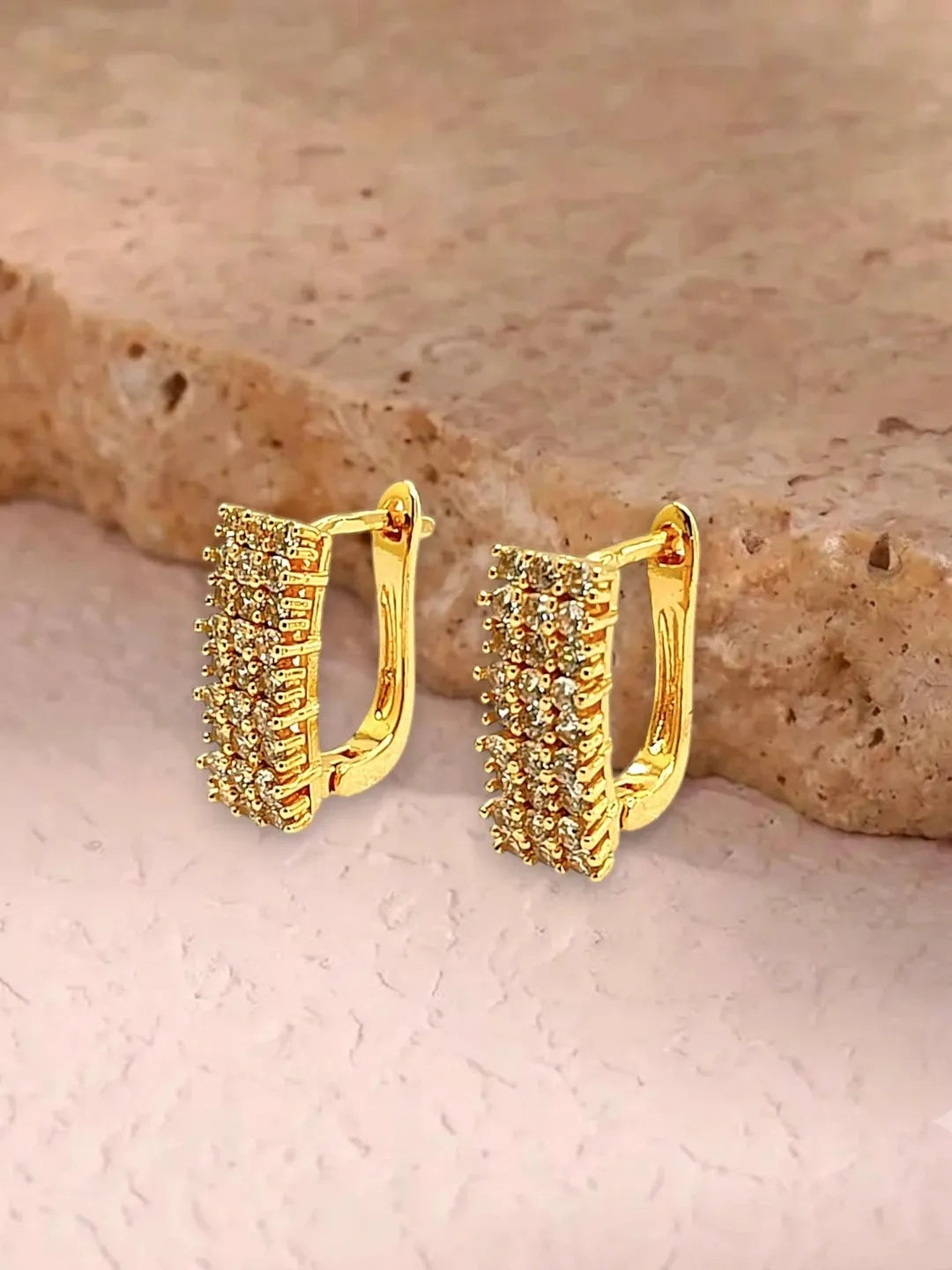 Gold Plated CZ Rectangular Hoop Earrings