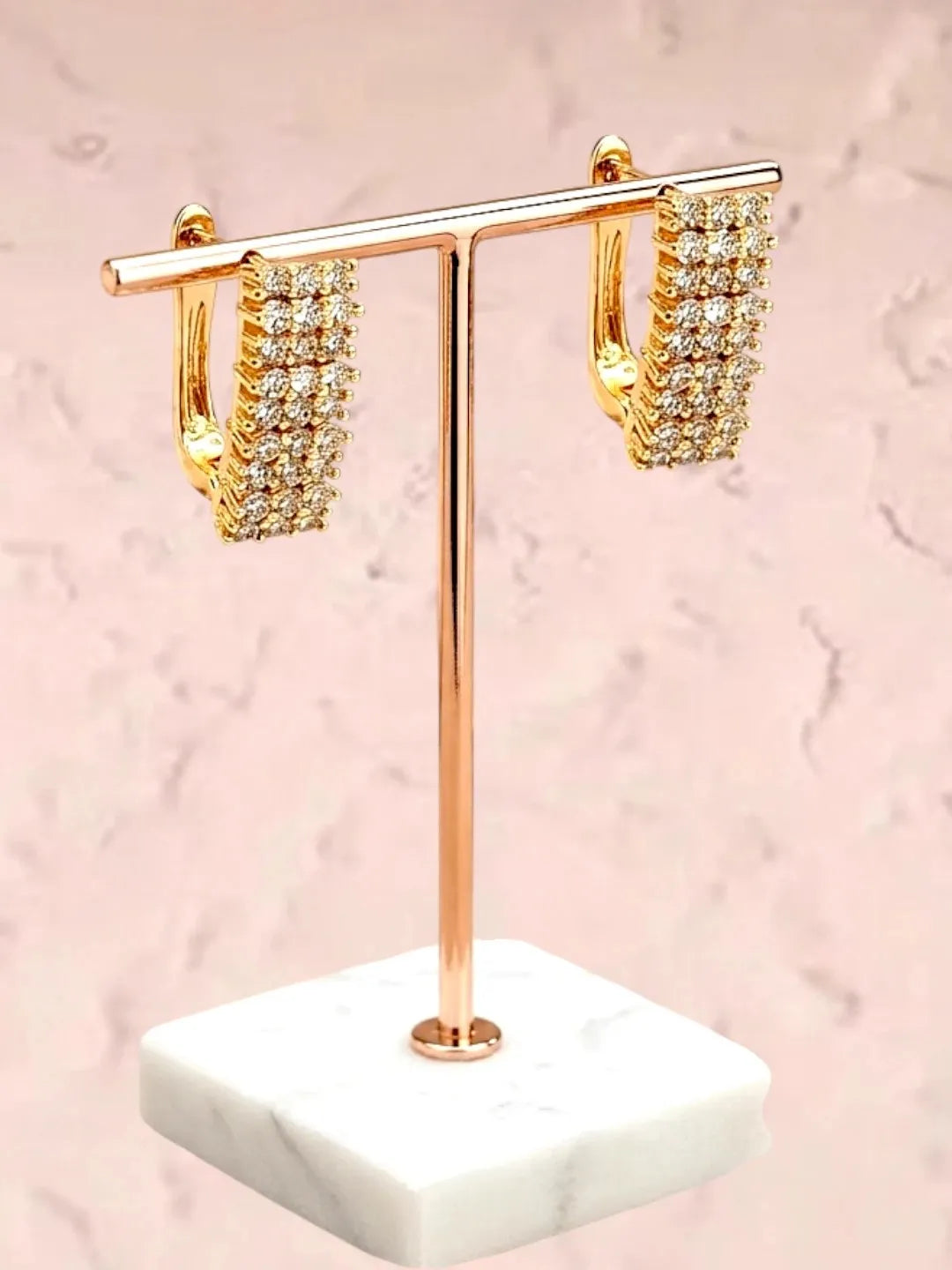 Gold Plated CZ Rectangular Hoop Earrings