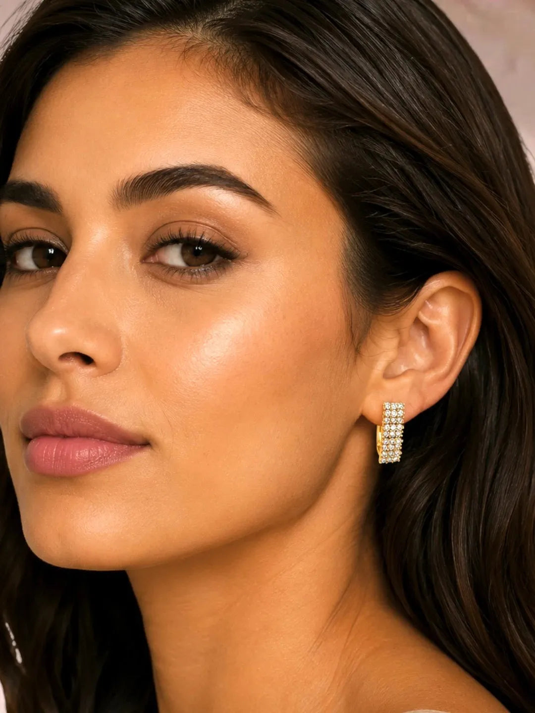 Gold Plated CZ Rectangular Hoop Earrings