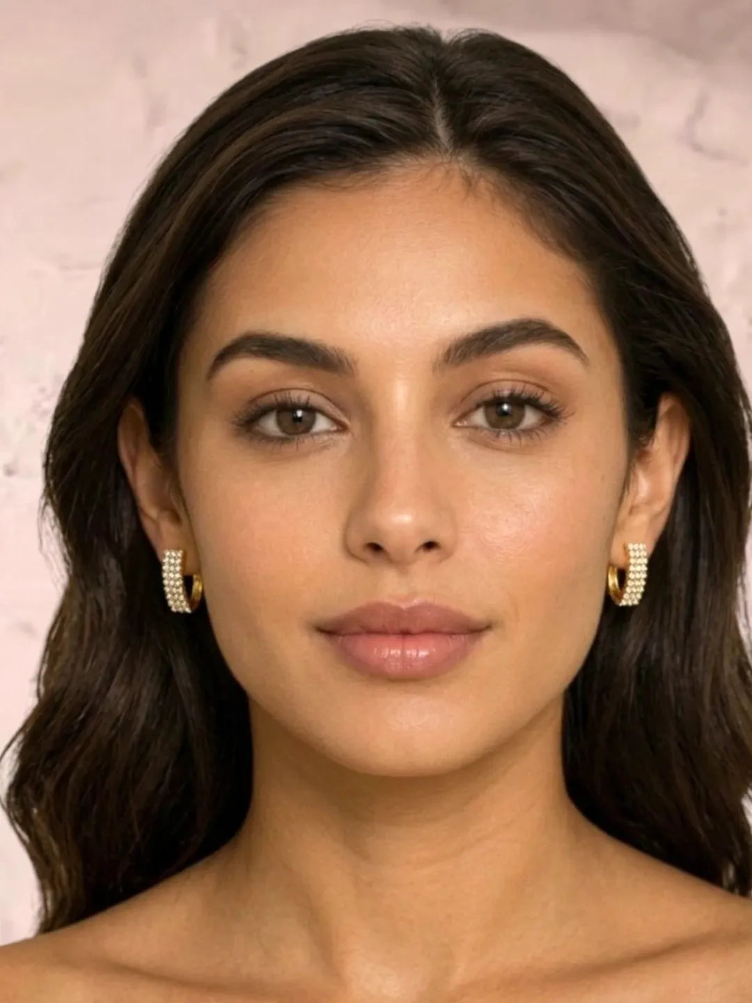 Gold Plated CZ Rectangular Hoop Earrings