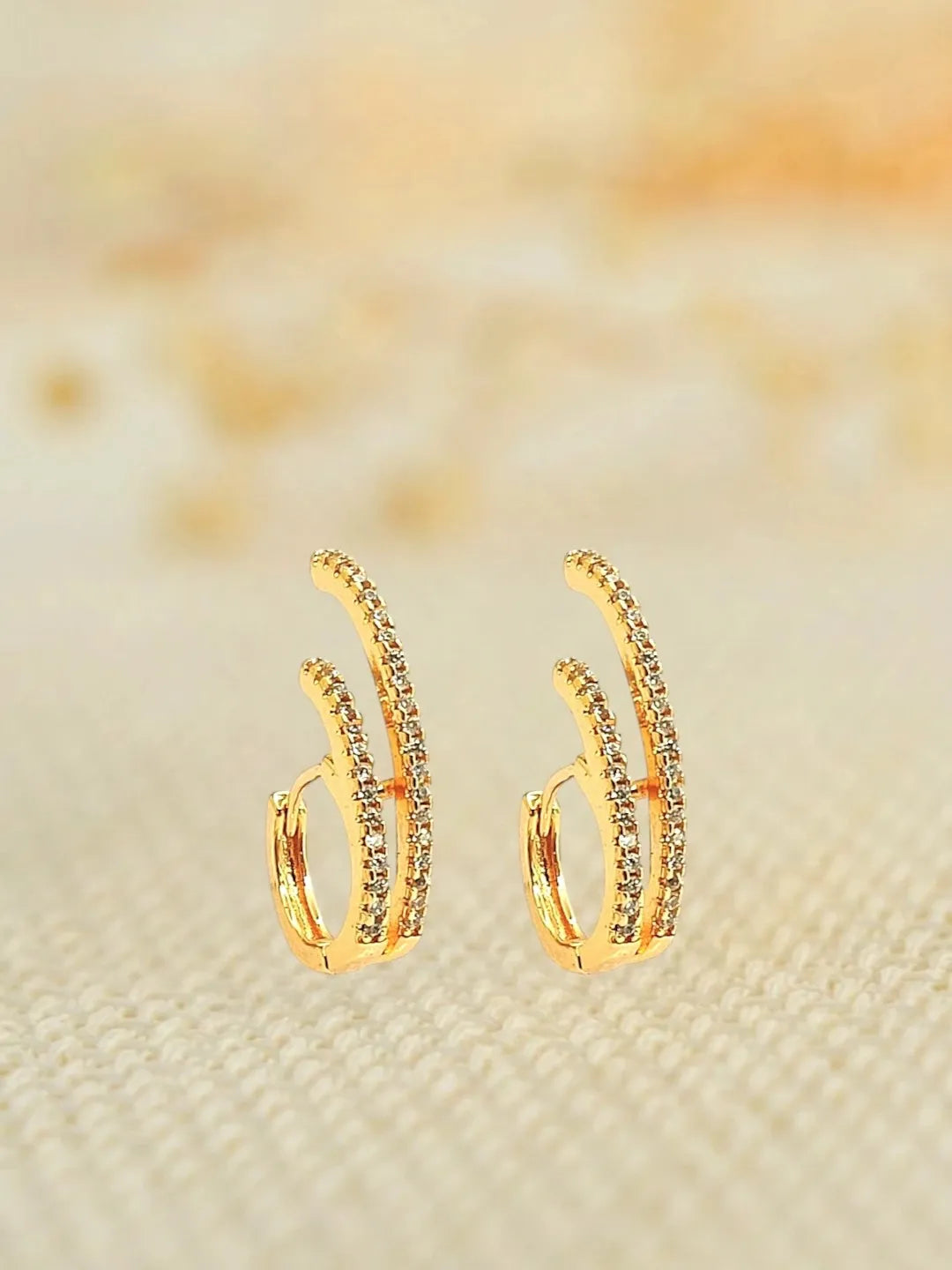 Gold Plated CZ Double Hoop Earrings