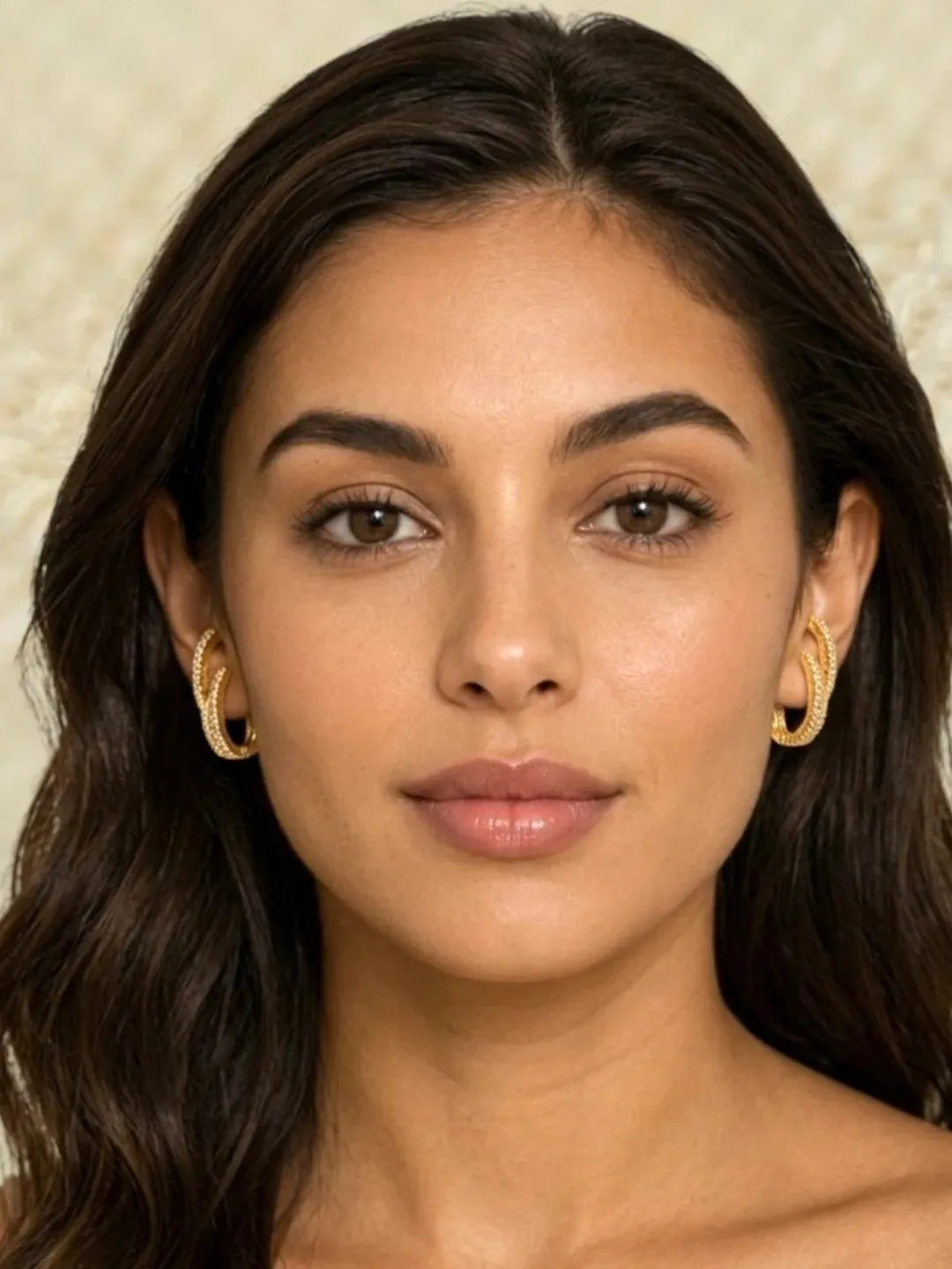 Gold Plated CZ Double Hoop Earrings