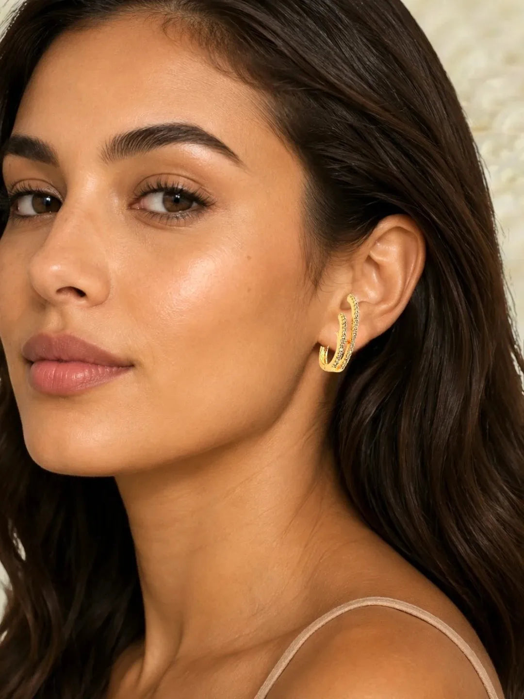 Gold Plated CZ Double Hoop Earrings