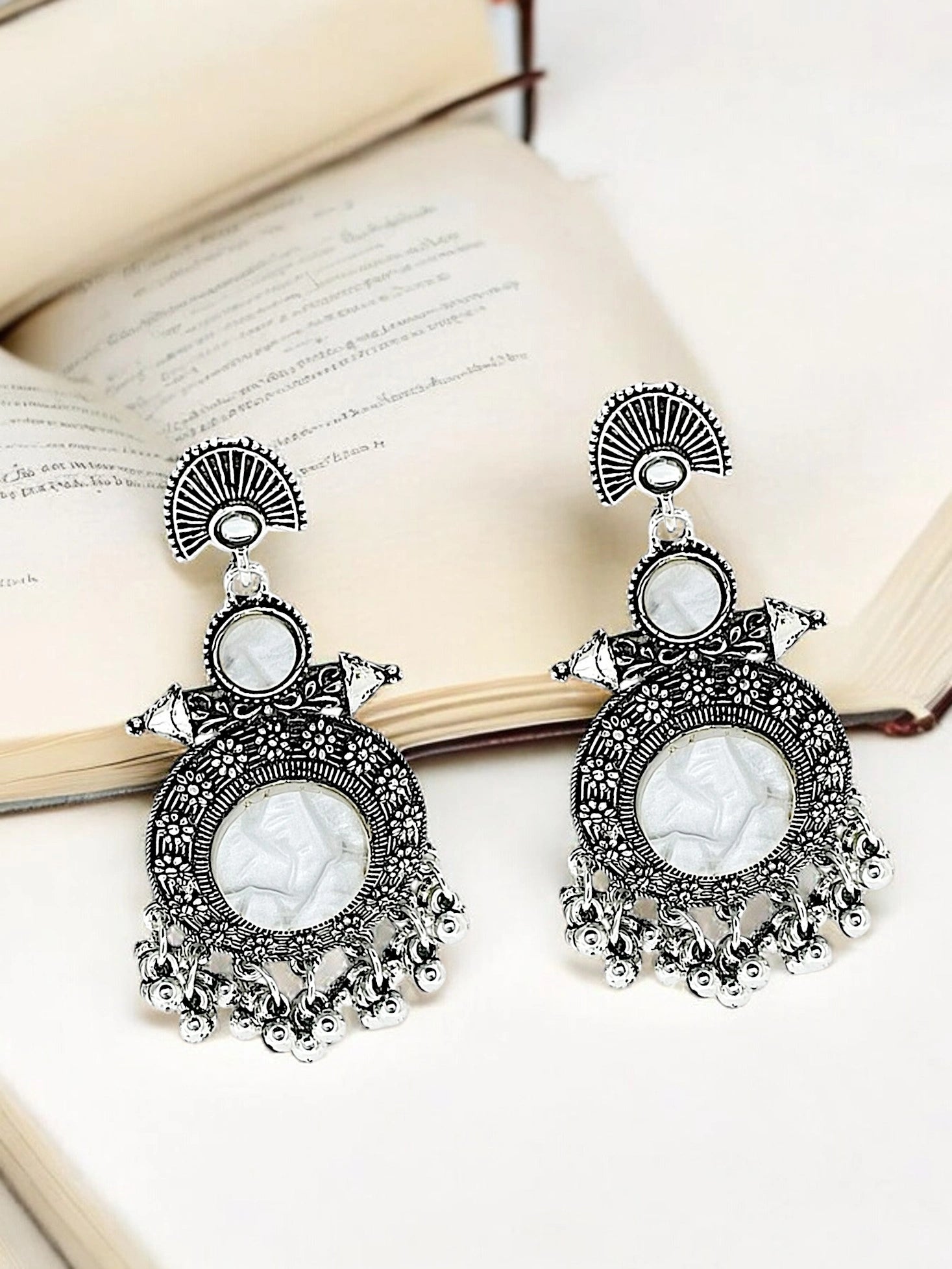 Silver Oxidized Circular Drop Earrings