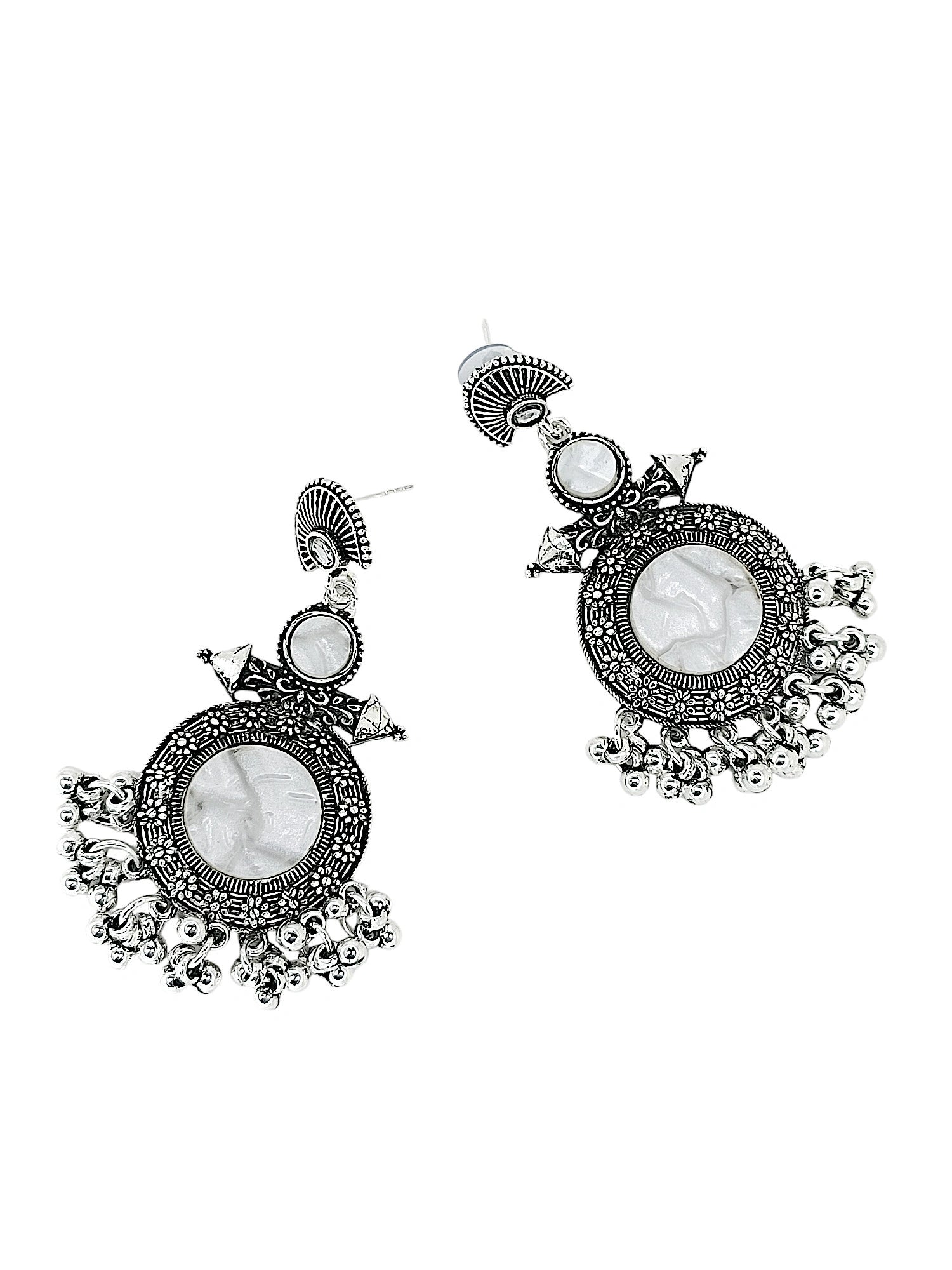 Silver Oxidized Circular Drop Earrings