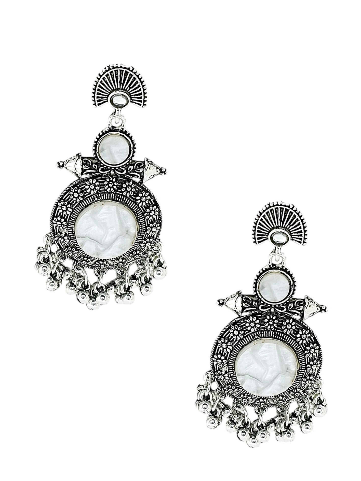 Silver Oxidized Circular Drop Earrings