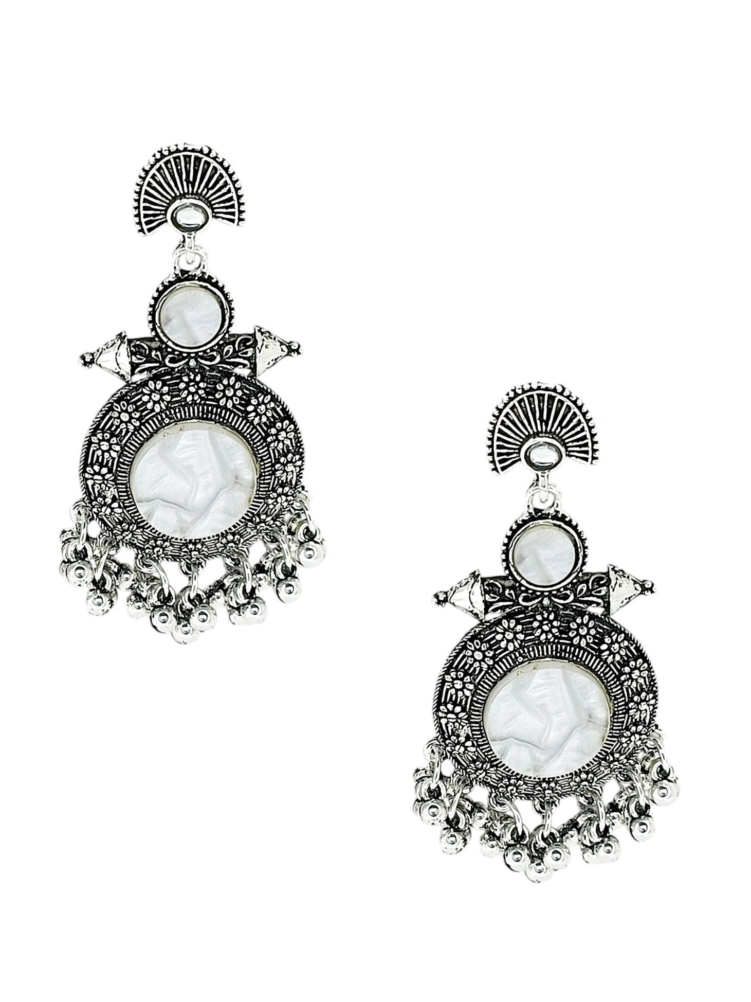 Silver Oxidized Circular Drop Earrings