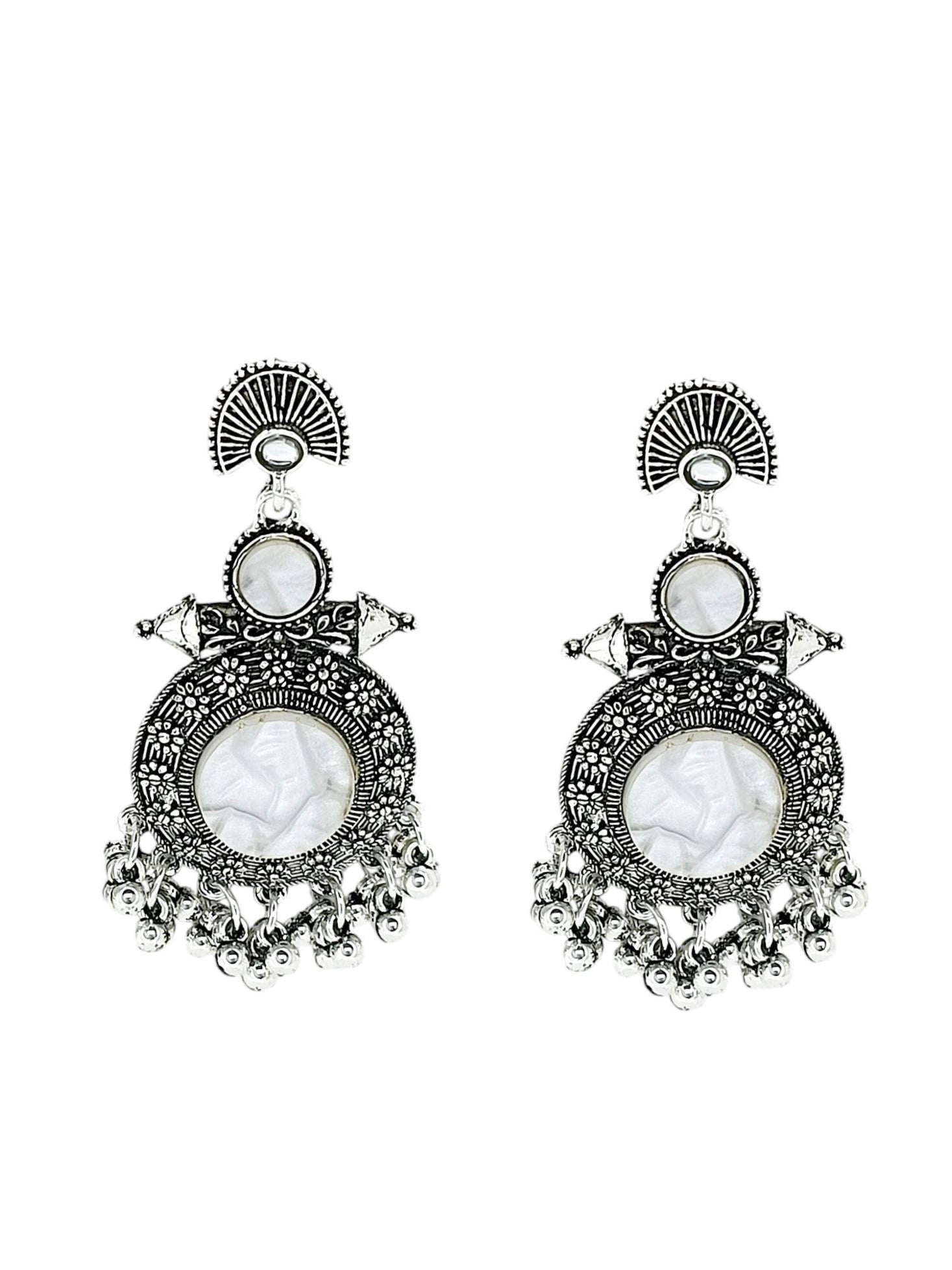 Silver Oxidized Circular Drop Earrings