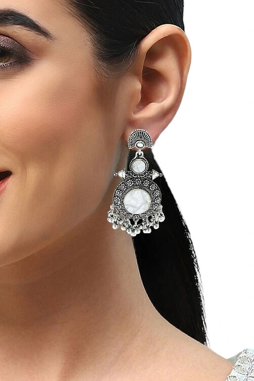 Silver Oxidized Circular Drop Earrings