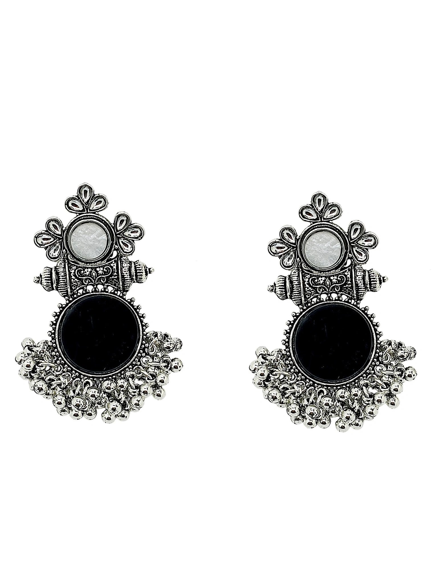 Black Silver Oxidized Circular Drop Earrings