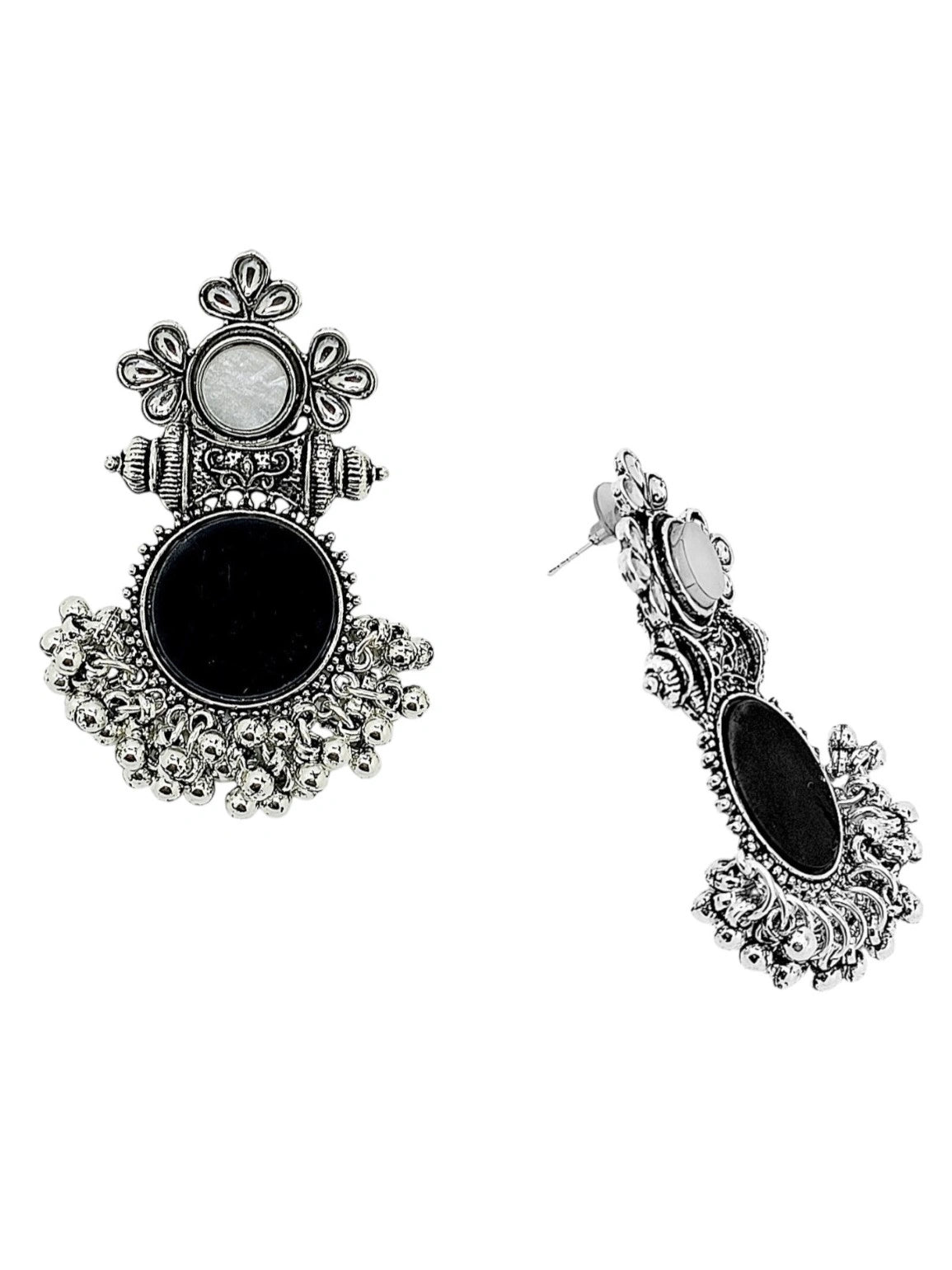 Black Silver Oxidized Circular Drop Earrings