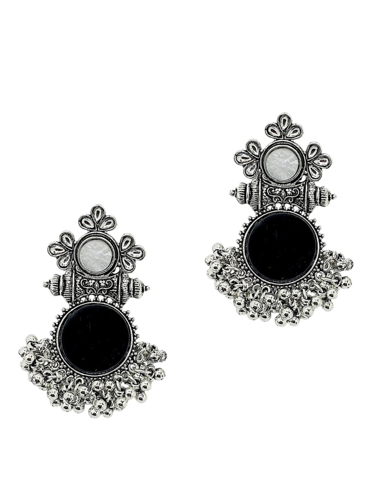 Black Silver Oxidized Circular Drop Earrings