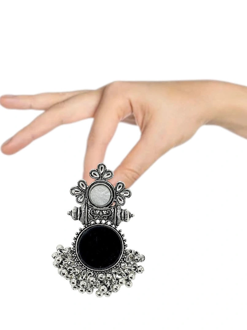 Black Silver Oxidized Circular Drop Earrings