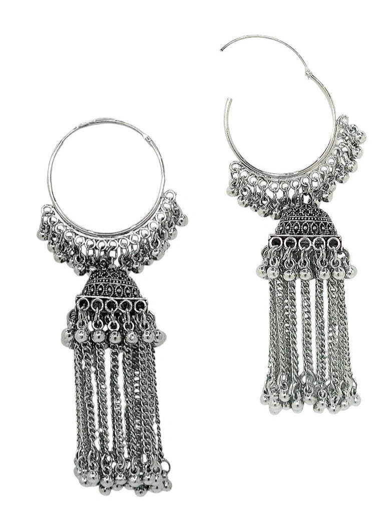 Silver Oxidized Hoop Earrings