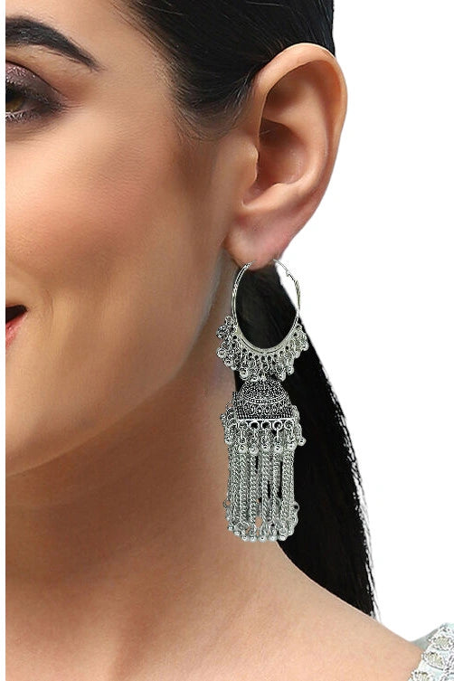 Silver Oxidized Hoop Earrings