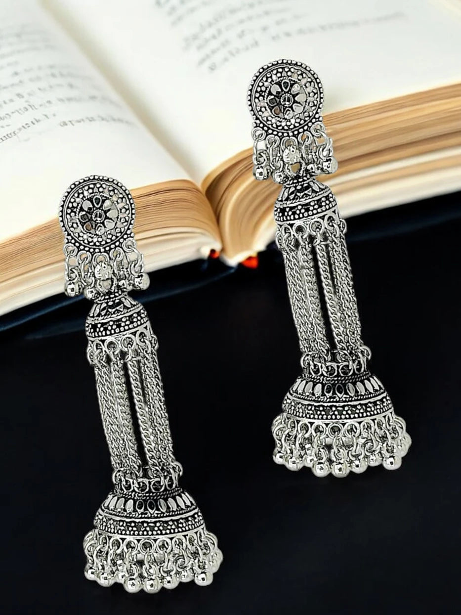 Silver Oxidized Drop Earrings