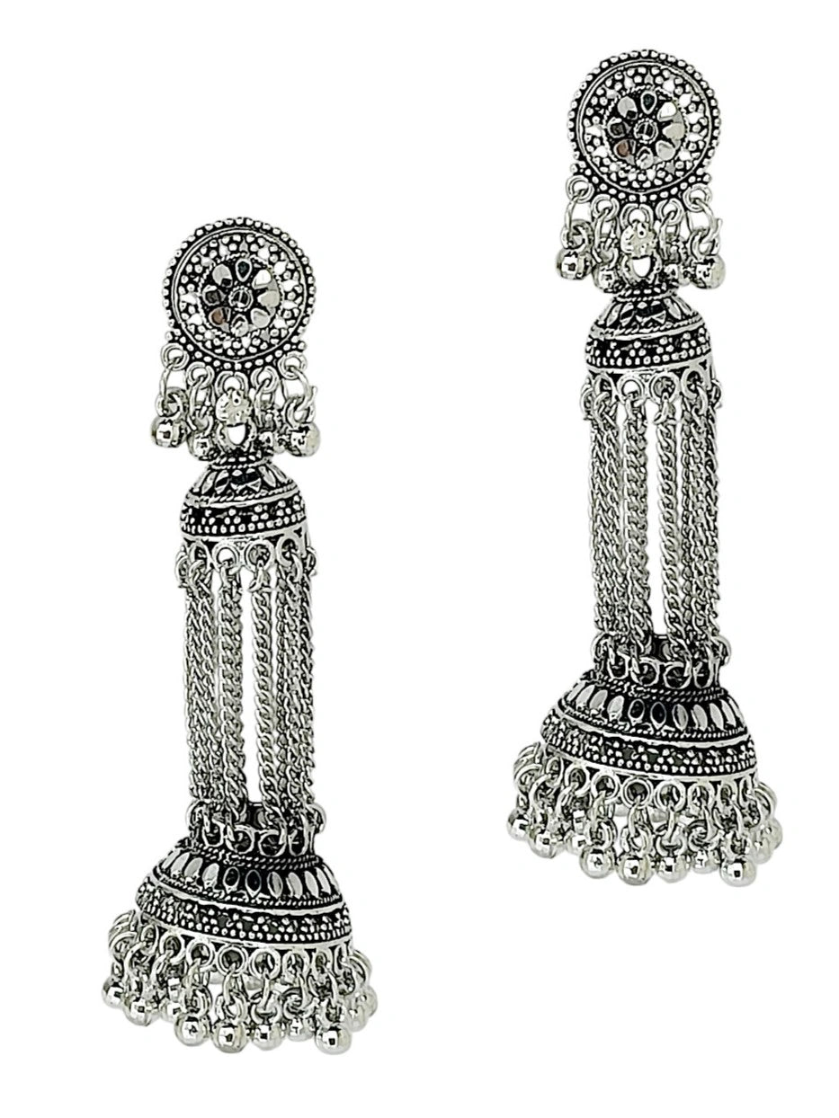 Silver Oxidized Drop Earrings